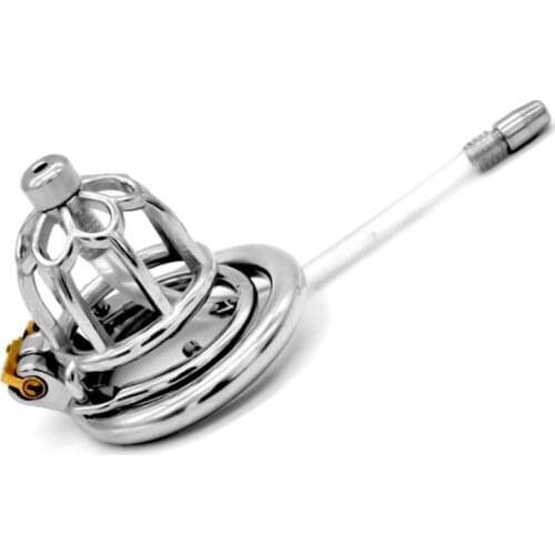 2020 New Male Stainless Steel Chastity Cage Bondage Chastity Device with Urethral Catheter Anti-off Rings Sex Toys for Men G262F