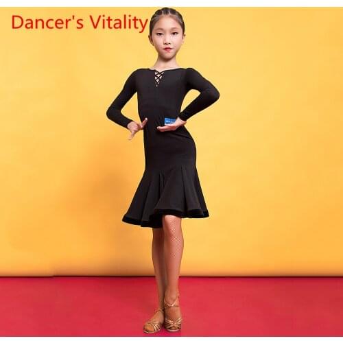 Girls Latin Dance Autumn And Winter Long-Sleeved Dress Performance Clothing Childrens Dance Competition Practice Clothes