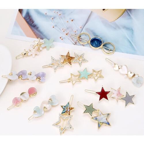 EASYA Simple Rhinestone Hairpin Hair Accessories Fashion Crystal Star Heart Hairwear Hair Clips For Women Girls