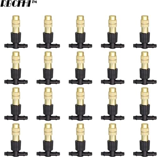 RBCFHI 30/50/100/200PCS Garden Irrigate Adjustable Brass Nozzle 1/4'' Barb Tee Connect Watering Irrigation