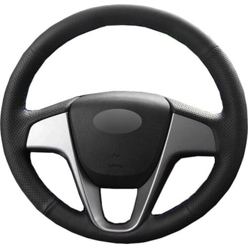 Hand Sewing Car Steering Wheel Cover Wrap Cow Leather Suede For Hyundai Solaris 2010-2016 i20 2008-2014 Accent 2012-2017 Verna
