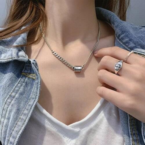 S925 Sterling Silver Cylindrical Alphabet Necklace Vintage Gothic Design Female Kpop Statement Jewelry Wholesale Lot Bulk