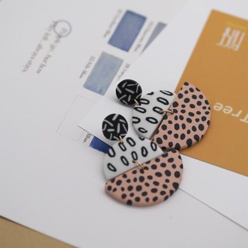 Trendy Ethnic Animal Print Dots Polymer Clay Abstract Pattern Geometric Dangle Stud Pendant Statement Earring For Women Jewelry