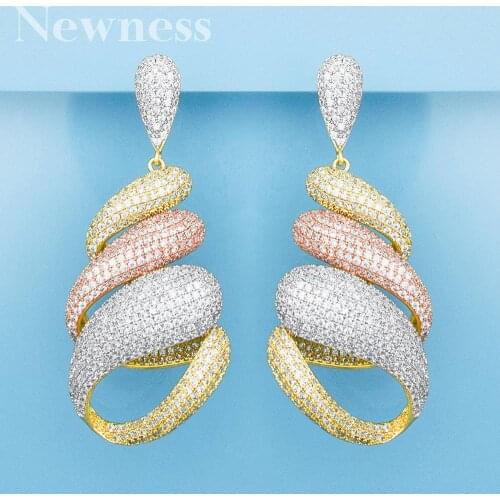 Newness Zircons Elegant Design Cubic Zirconia Crystal Long Pearl Drop Earring Vintage Jewelry for Women Wedding brincos para