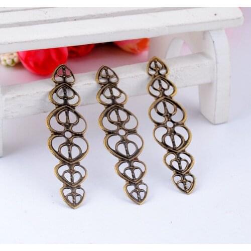 Free shipping 20Pcs Antique Bronze Filigree Love Heart Wraps Connectors Embellishments Decoration DIY Findings 5.3x1.4cm F0382