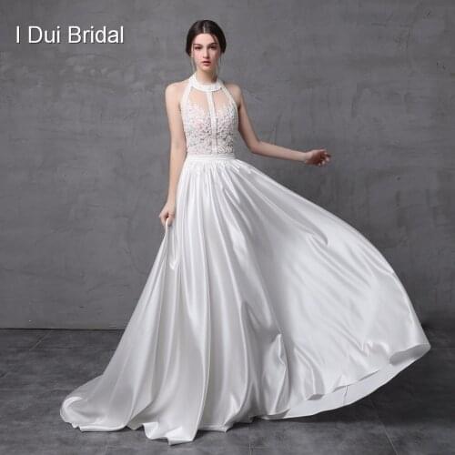 Halter Bare Back Beaded Wedding Dresses Illusion Corset A line Sexy Real Photo Factory Custom Made