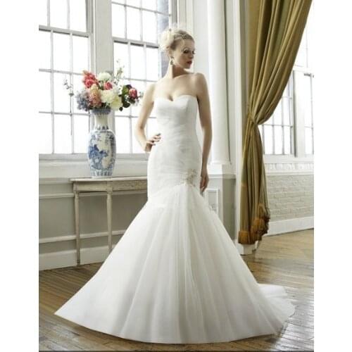Tulle beautiful draped bodice criss-cross bead medallion zipper closure optional alencon lace mermaid wedding dress bridal gown