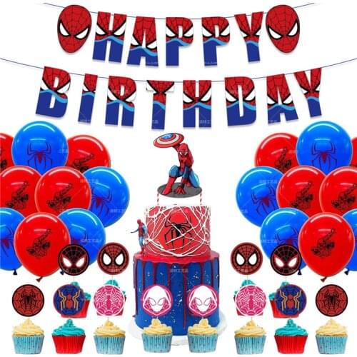 1 Set Superhero Spiderman Theme Balloon Cake Insert Banner Set Kids Birthday Party Decoration Baby Shower Balloons