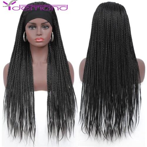 Y Demand Headband Box Braids Wig Ombre Brown Long Braided African Wig Synthetic Braiding Beauty Hair For Women/Men
