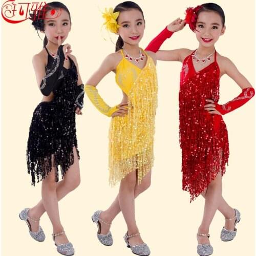 Ballroom Dance Competition Dresses Kids Dresses for Girls Tango Dress Sequin Fringe Latin Dance Skirt Children Ballroom Dress
