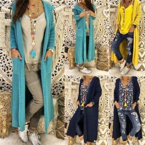Women Winter Hooded Thick Knit Sweater Cardigan Korean Chic Long Cardigan Oversize Sweaters Coat Female Knitted Hooded Outerwear