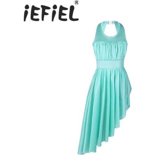 IEFiEL Women Adults Sleeveless Ruched Cutout Back Ballet Dance Gymnastics Leotard Dance Dress Dancer Stage Performance Dancewear