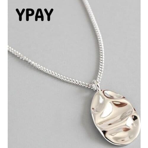 YPAY Pure 925 Sterling Silver Necklaces for Women Geometric Irregular Concave and Convex Pendant Necklace Party Jewelry YMN099