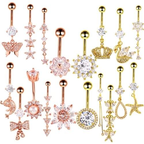 1pc Stainless Steel Navel Piercing For Women Body Jewelry Different Design Crystal Bohemian Belly Button Rings