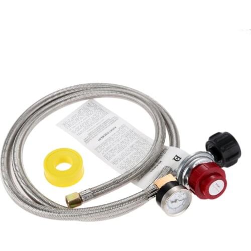 1pc High Pressure Adjustable Propane Regulator Gauge Indicator 5 Foot 0-30 PSI Steel Braided Hose Gas Grill LP Burner Fryer