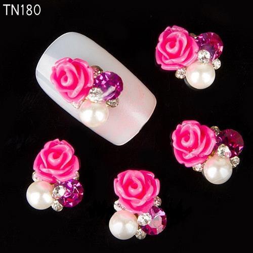 10 Pcs 3D Rose Flower Nail Art Stickers Tips Studs Rhinestone Nail Decor Jewelry