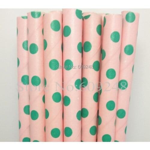 100pcs Mixed Colors Green Tiny Swiss Dot Pink Valentines Paper Straws,Cake Pop Stick for Bridal Baby Showers diy Birthday Party