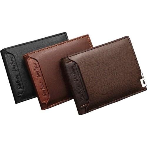 2020 Men Short Bifold Faux Leather Masculina Billetera Multifunction Fashion Iron Edge Draw Card Wallet Pu Casual Change Wallet