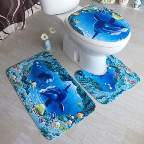 3Pcs/set Bathroom Mat Set Flannel Anti-Slip Kitchen Bath Mat Carpet Modern Bathroom Rug Washable 3D Printed Carpet Toilet Mat