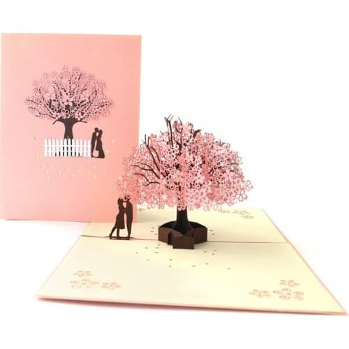 3D Laser Cut Handmade Sakura Kissing Lover Paper Invitation Greeting Card Anniversary Wedding Party Valentines Day Propose Gift