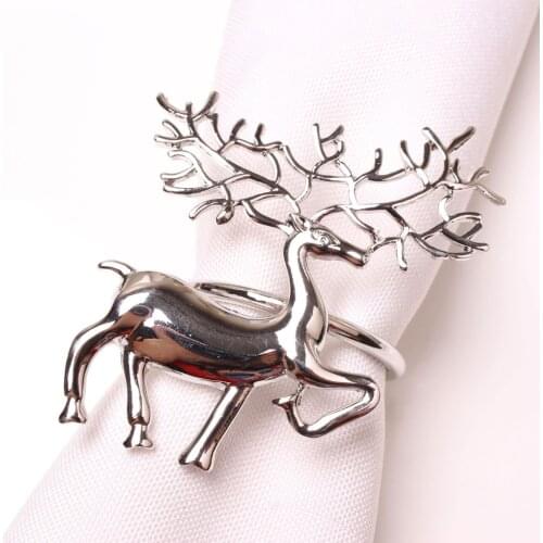 6pcs Napkin Rings Christmas Elk Napkin Buckles Animal-shaped Alloy Portable Napkin Holders Festive Banquet Napkin Decoration