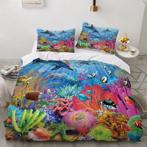 Kids Bedding Set for baby cartoon Bed linen set for home duvet cover flat sheet family sets Euro 7pcs underwater world