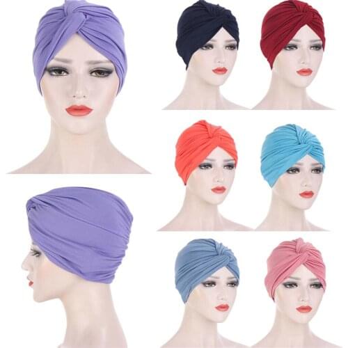Women Muslim Turban Hijab Folding Cross Knotted Hair Ribbon Scarf Elastic Head Wrap Headwear Bandanas Lady Hair Hats Beanie Arab