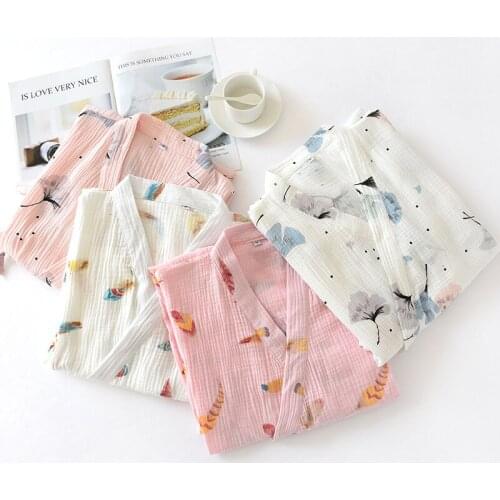 Japanese-style kimono nightgown female cotton gauze crepe pajamas bathrobes steamed clothes home service bathrobe gecelik sexy
