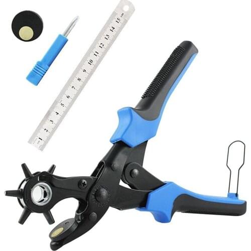 Hot YO-Leather Hole Punch, Heavy Duty Revolving Punch Plier Tool with 2 Extra Punch Plates and Ruler, Multi Sized Puncher for Be