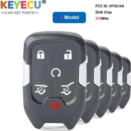 KEYECU 5PCS Smart Prox Remote Control Car Key for GMC Yukon Tahoe Suburban Terrain 2015 2016 2017 2018, Fob 6 Buttons - HYQ1AA