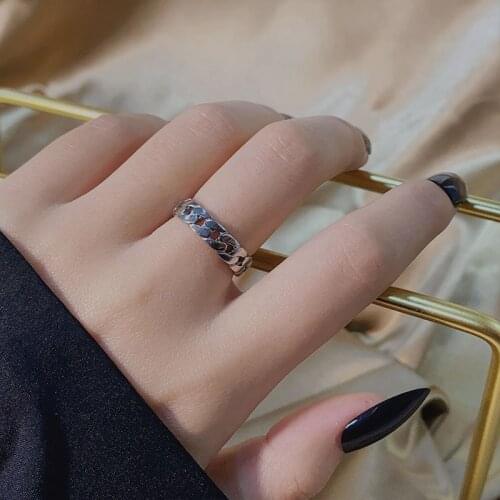 2021 Silver Color Silver Plated Chain Shape Ring 6mm Wide For Unisex Vintage Gothic Chunky Midi Ring Antique Jewelry Accessory
