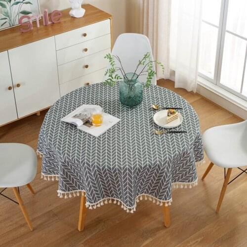 Nordic Style Colored Stripe Round Tablecloth Christmas Tree Pattern Table Cover Cotton Linen Washable Table Cloth For Tea Table