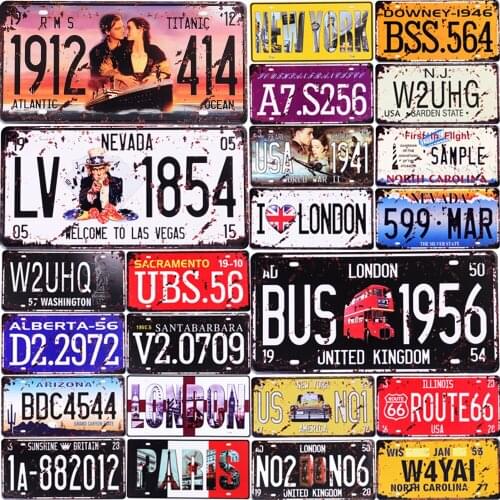 Metal Tin Signs Car Number License Plate Plaque Poster Bar Club Wall Garage Home Vintage Decor Tin Sign Iron Painting Metal Sign