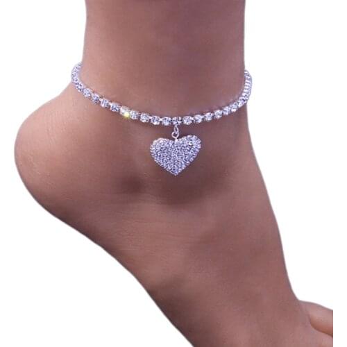 Fashion Crystal Heart Anklets for Women Simple Beach Rhinestone Chain Anklets Jewelry Gifts