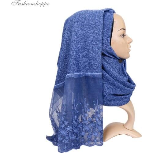 185*75 cm muslim women soft lace hijab scarf islamic elegant headscarf foulard musulman plain shawls and wraps ladies stole