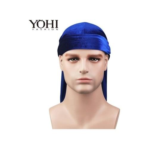 New Fashion Mens Velvet Durags Bandana Turban Hat Wigs Doo Durag Biker Headwear Headband Pirate Hat Hair Accessories 18 colors
