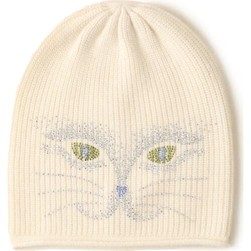 Wholesale Custom Fashion Winter Pure Cashmere Knitted Ear Flap Beanie Hat Cute Knitted Pom Pom Beanies