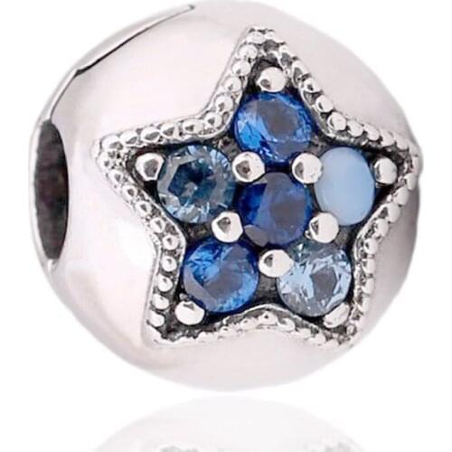 Original Bright Star With Blue Mix Crystal Clip Lock Stopper Beads Fit 925 Sterling Silver Charm Europe Bracelet Diy Jewelry