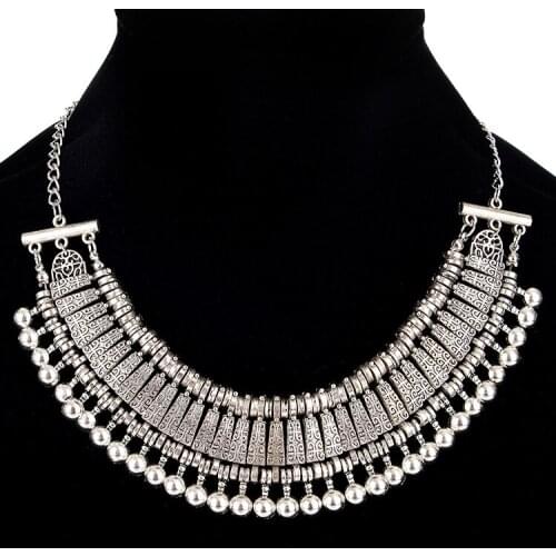 Exaggerated Vintage Personality Gothic Metal Bead Tassel Pendant Necklace Temperament Stylish Jewelry Wholesale CN001