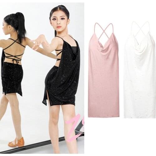 2021 New Latin Dance Dress Suspender Backless Loose Dress Girls Latin Practice Clothes Rumba Samba Dress Kids Dancewear DNV14734