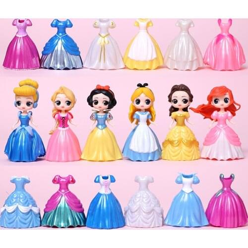Disney Princess Dress-up Changeable Figures Snow White Belle Cinderella Alice Rapunzel Children Toy Decoration Gift