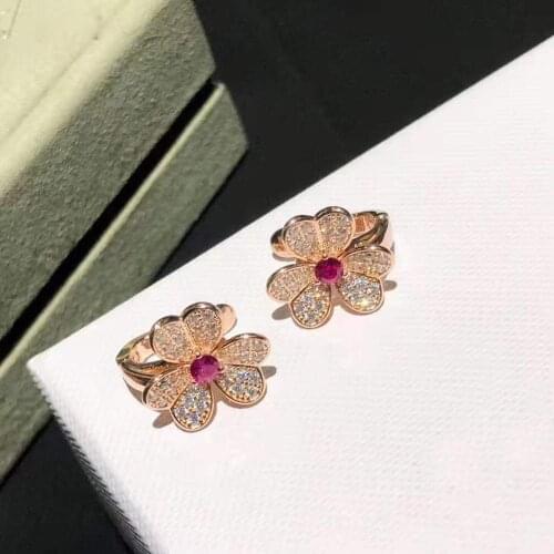 Hot Brand Pure 925 Sterling Silver Earrings 3 Leaf Clover Flower Earrings Full Diamond Stud Earrings White Gold 925 Earrings