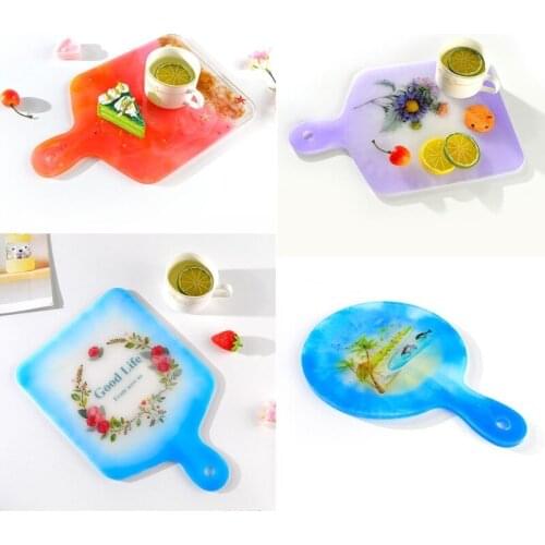Rectangle Round Handle Tray Epoxy Resin Mold Fruit Coaster Tray Silicone Mold DIY Coaster Round Tray Resin Mirror