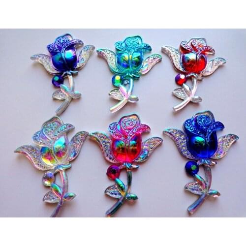 ZBROH Mixed colour Sew on rhinestones Resin crystal rose flower shape 48*36mm flatback accessory gemstone strass 30pcs/bag