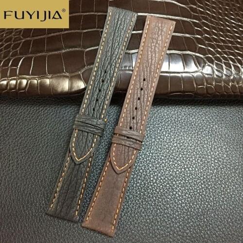 FUYIJIA Handmade Men Women Strap Custom Shark Skin Watchbands Top Brand Watch Band 16MM 18MM 20MM 22MM Genuine Leather Belt 19MM
