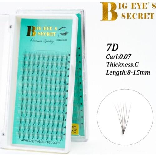Big eyes secret volume 7D eyelash extensions 100% handmade synthetic hair russian volume lashes 7 clusters premade fans