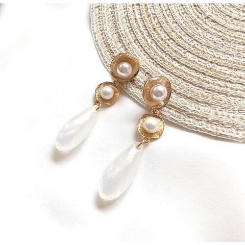 JOUVAL 2019 Fashion Boho Gold Alloy Pearl Dangle Earrings Long Stone Crystal Water Drop Earring For Women Female Summer Jewelry