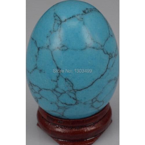 34x44MM Blue Turquoise Sphere Egg Healing Reiki Crafts Stone Massage Finger Exercise
