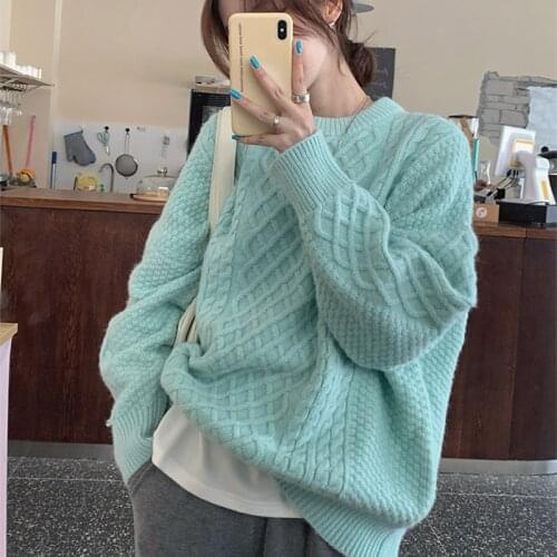 Winter Sweater Round Neck Loose Version SOFT BOA Medium Style Woman Pullover The Fairy Van Partysu Preppy Style Concise Frock