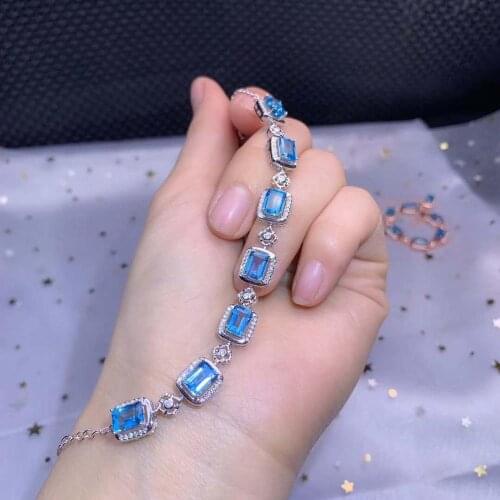 Topaz chain bracelet 100% Real And Natural Topaz chain bracelet Free shipping Natural real Topaz 925 sterling silver